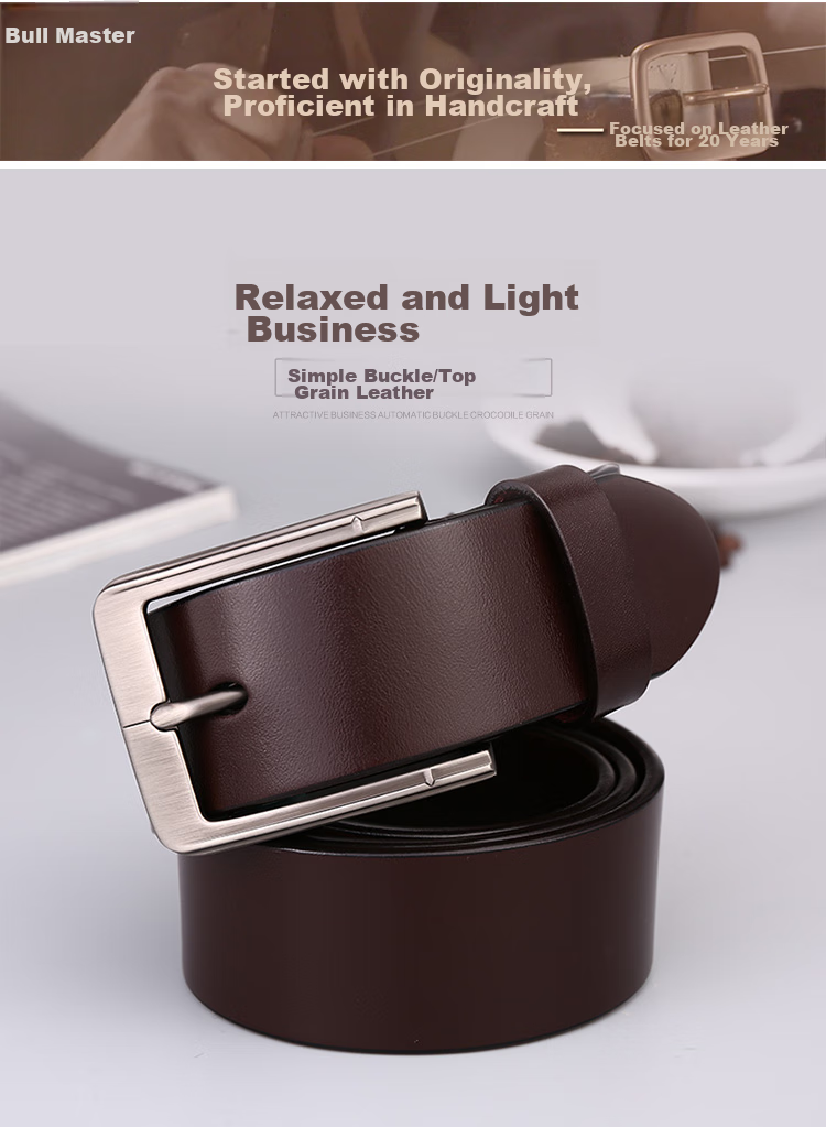 Cattlesboss Men's Genuine Leather Belt with Pin Buckle, Top-Grain Cowhide Waistband 1253 Gift for Dad, Dark Brown, 120cm 1
