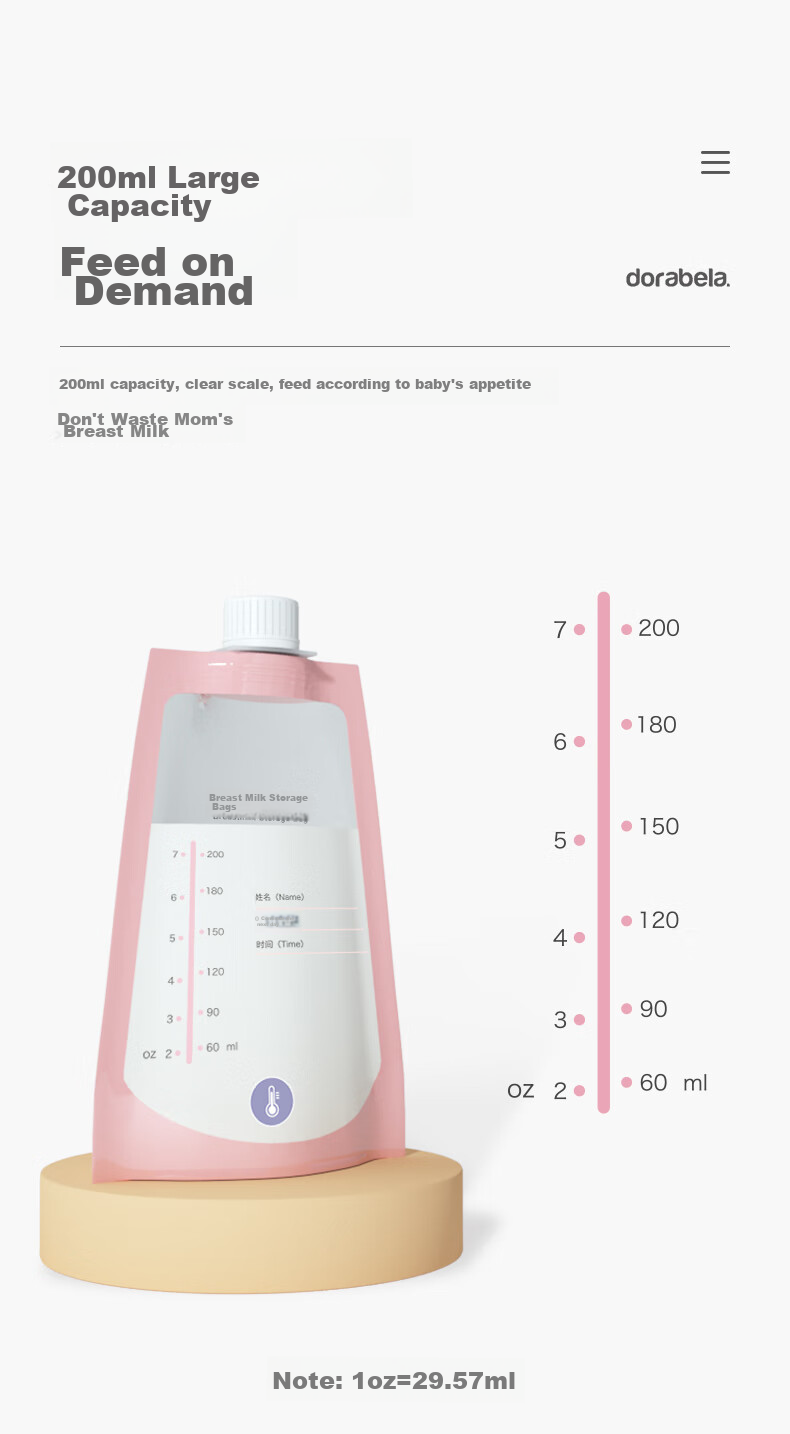 Dora Bela Direct-Connect Breast Milk Storage Bags, Disposable Sealed Leak-Proof Bags for Breast Milk Storage And Preservation, 200ml*20 Pieces 6