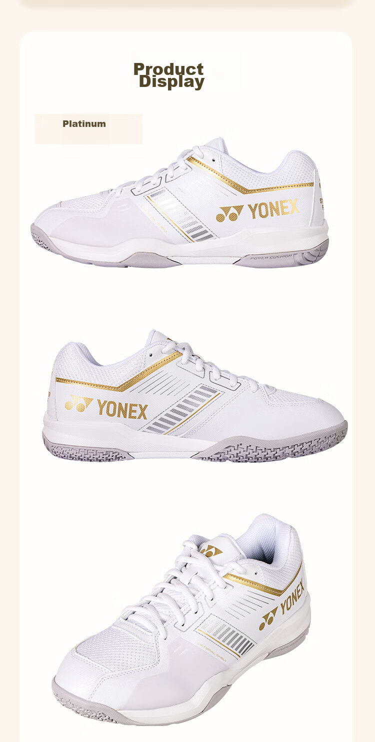 YONEX Badminton Shoes, Shock-Absorbing, Breathable, for Competition And Training, Wide Fit, Comfortable, SHBSF1WEX, White And Gold, Size 42 9