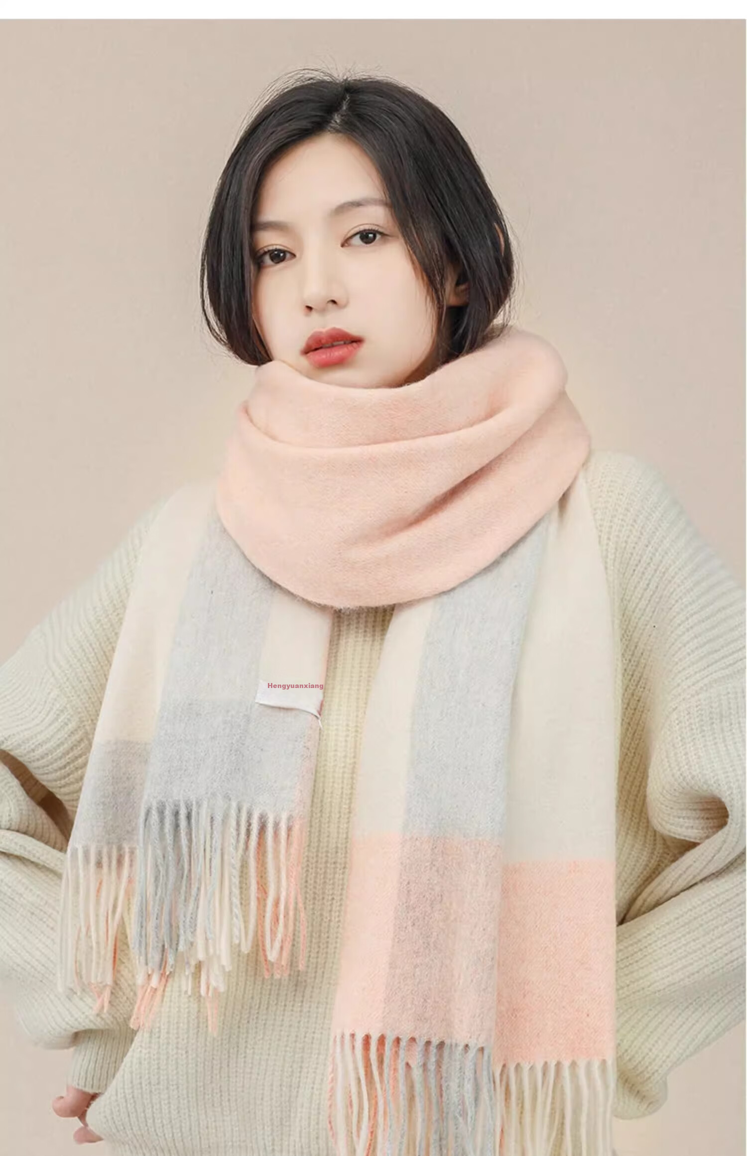 Hengyuanxiang 100% Wool Scarf for Women, Warm Autumn And Winter Neck Warmer, High-End Plaid Shawl, Birthday Gift for Girlfriend 22