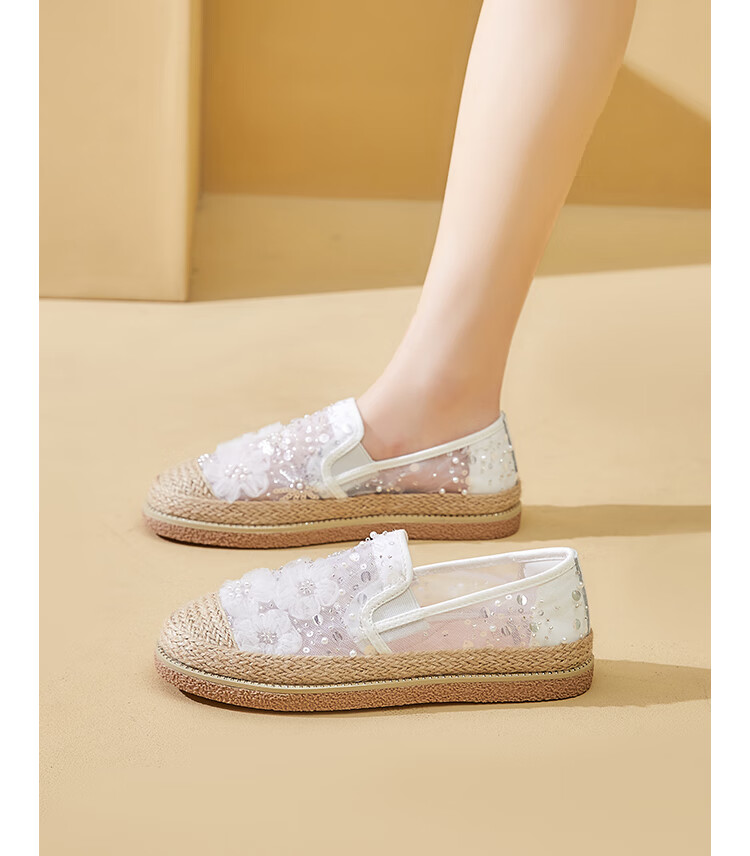 J&M Women's Fisherman Flats, Summer Hollow-Out Slip-On, Lazy Flat Canvas Casual Shoes, Pink, Size 40 4