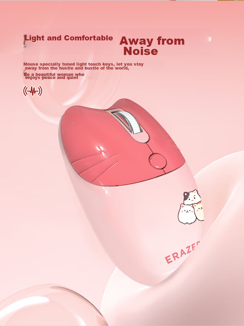 Lenovo Invests in Brand Yinengzhe Wireless Mouse, Quiet And Portable, Gift for Women, Compatible with Desktop/Lenovo Legion/XiaoXin Laptops, Cat Ear Peach Pink N521 8