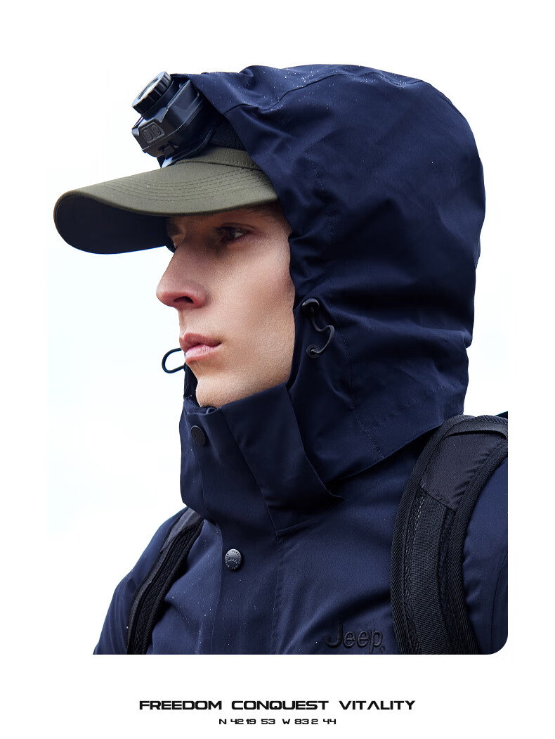 Jeep Men's Three-In Jacket, Outdoor Windproof And Waterproof, Detachable Fleece, Mountaineering Coat, 081 Brand, Black, Size M 18
