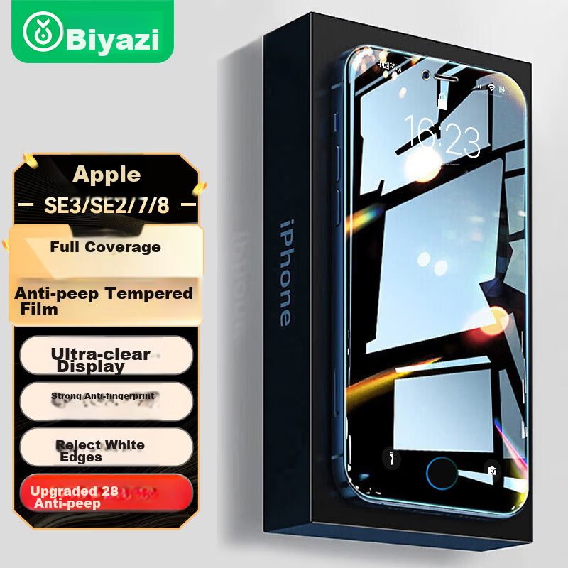 BIAZE [Triple Enhanced] Privacy Screen Protector for Apple SE3/SE2, IPhone 8/7/6s Tempered Glass Film, Full Screen 28° Anti-Peeping HD Anti-Fingerprint JM671