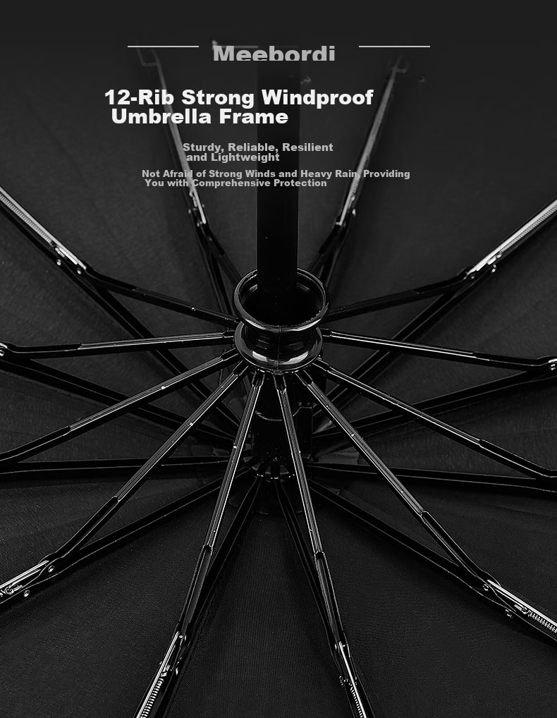 Meebordi Fully Automatic Umbrella, Tri-Fold, Extra Large, Windproof, Reinforced And Upgraded, Men's Business Folding Umbrella, Customizable 8