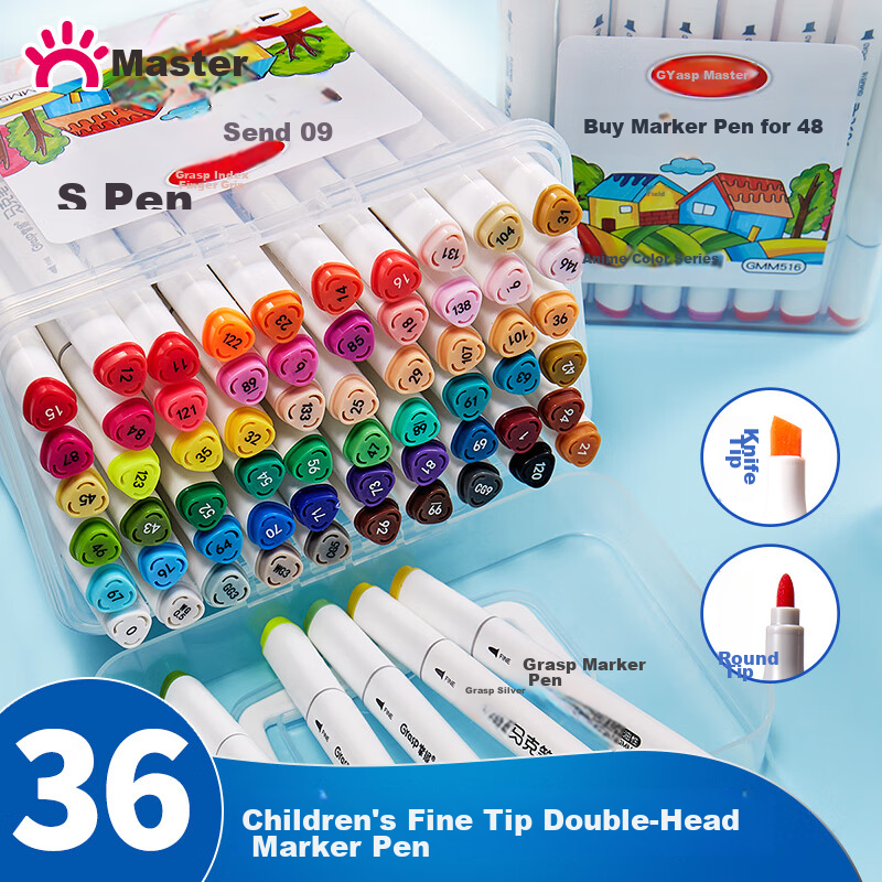 GRASP Double-Ended Alcohol Markers, 36 Colors, Quick-Drying, Student Hand-Drawn Triangular Barrel, Oil-Based Watercolor Pens, Anime Drawing Graffiti Pens, Watercolor Pens, Graduation Gift, Drawing Brushes