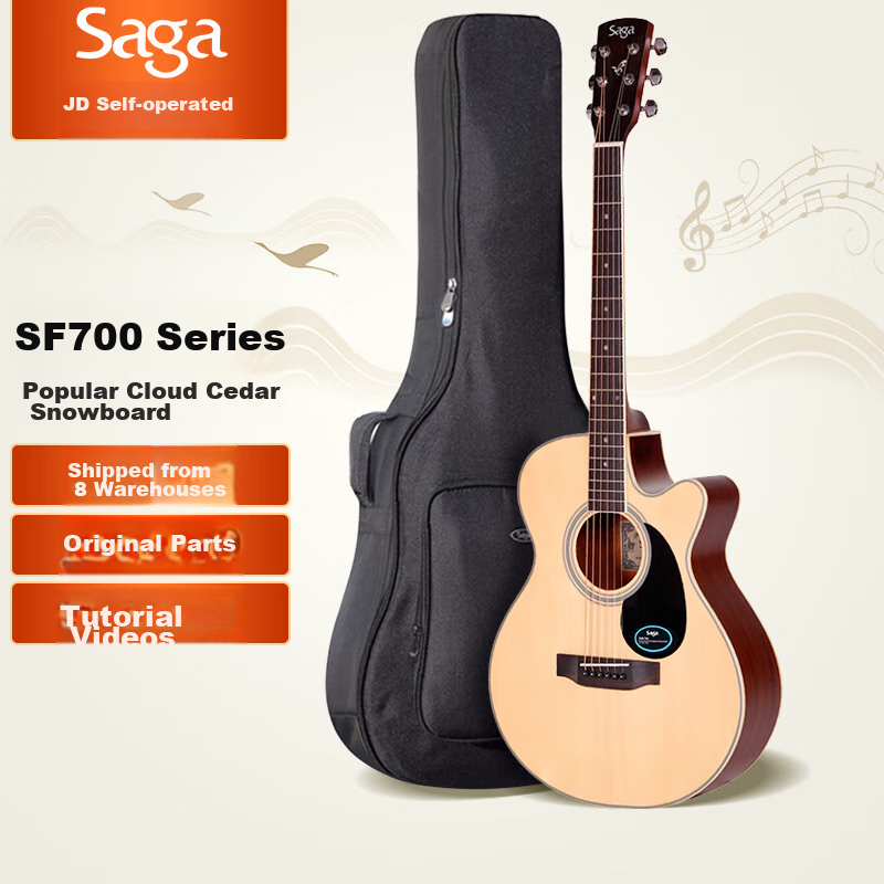 SAGA SAGA Guitar Spruce Top SA700C Natural Color 40-Inch Acoustic Folk Guitar for Beginners, No Returns if You Can't Lear