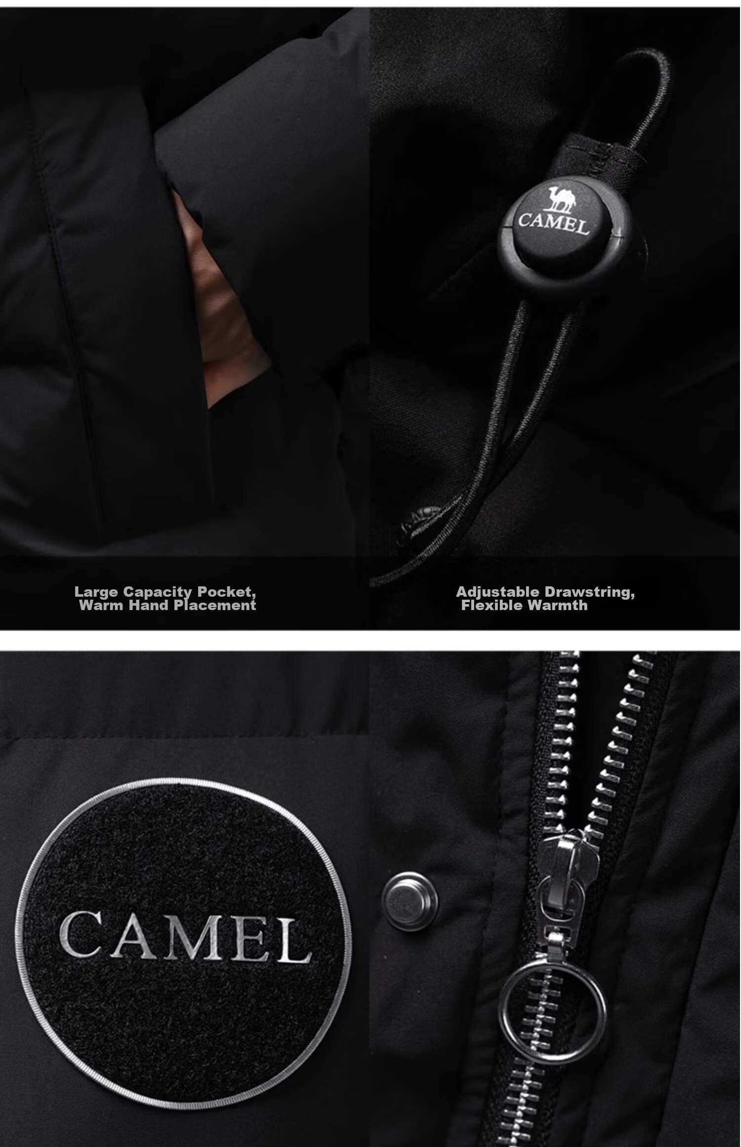 CAMEL Outdoor down Jacket, Autumn And Winter New Style for Men And Women, Windproof, Water-Repellent, Cold-Resistant, Warm, High-Fill Power Puffer Jacket, XS 28
