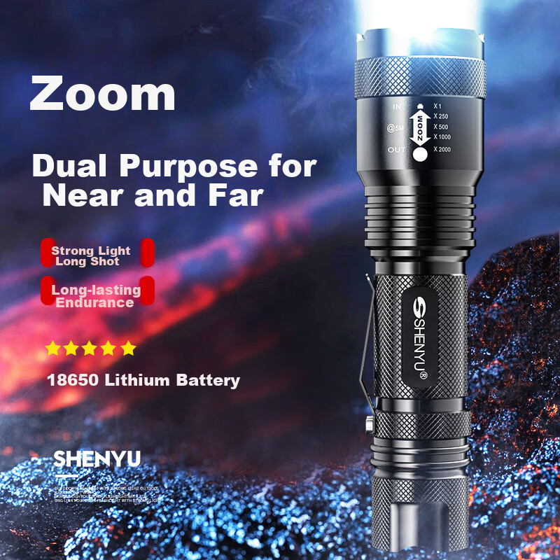 SHENYU Flashlight, High-Power Handheld Torch, Compact Mini Zoomable Long-Range Ultra-Durable Super Bright Outdoor Cycling Light