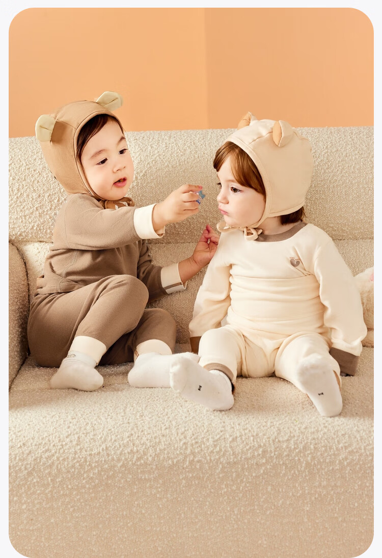 Minibala [Plant Core] Autumn And Winter High-Waist Tummy Protection Thermal Underwear Set for Boys And Girls, Baby Pajamas 2