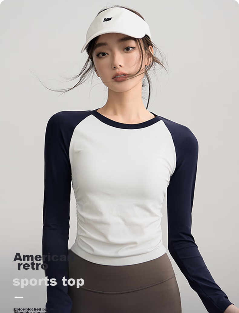 XUEXIMAN Yoga Top for Women, Contrasting Color Sports Long Sleeve Pilates Training Wear, Quick-Dry Running Fitness Clothing for Autumn And Winter 1