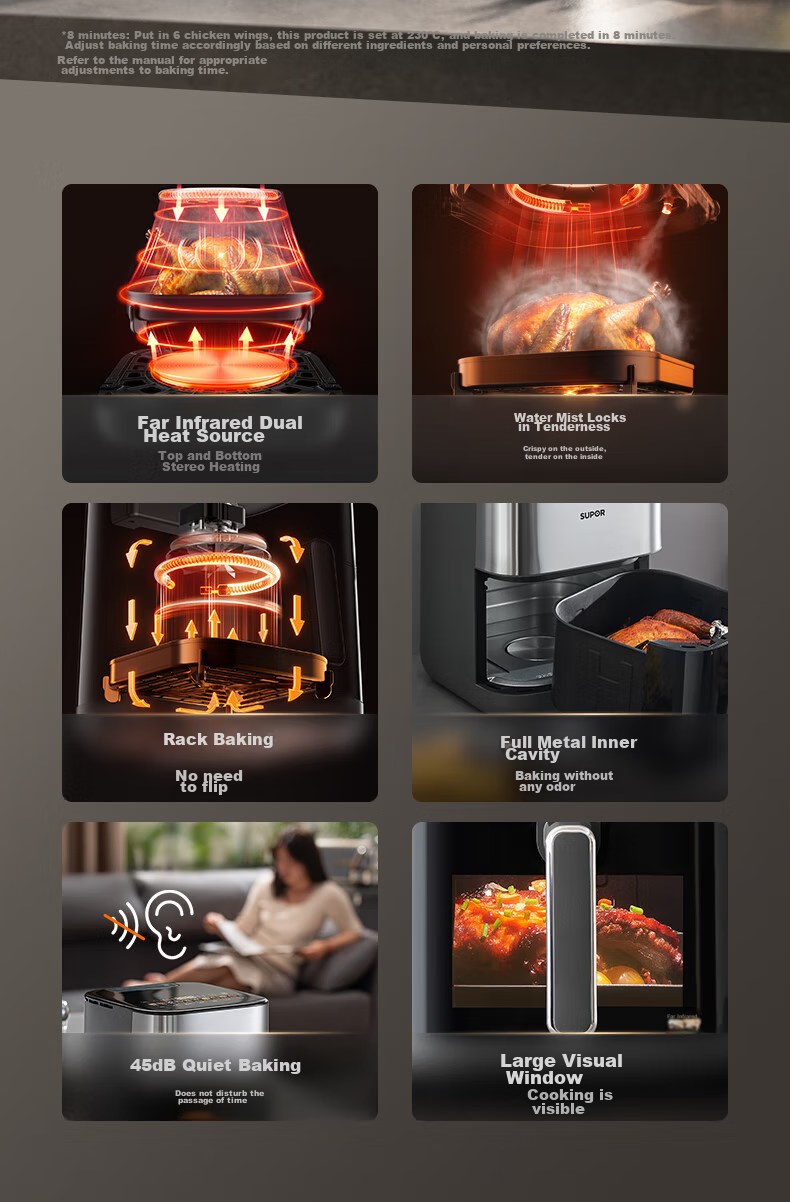 SUPOR Air Fryer, Steamer And Roaster All-In 6L Multi-Functional Automatic All-In Machine for Home Use with Visible Touch Control, Air Circulation, No-Flip Design, Large Capacity Steam Tender Frying KD60D830A 3