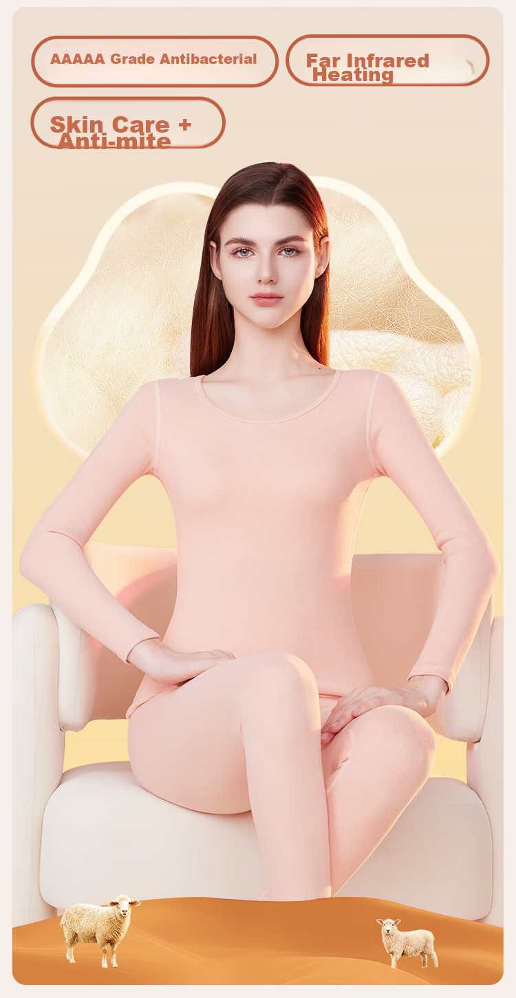Ordifen Cashmere Thermal Underwear for Women, Autumn Top And Bottom, Lightweight Warmth, Autumn And Winter Couple's Anti-Static Base Layer Set, Pink M 4