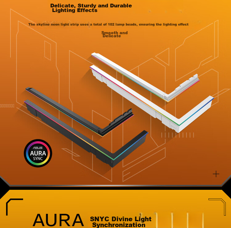ASUS GT502 Borderless Edition, White Skyline Neon Case Light Strip/LED Strip, ARGB Light Strip/LED Strip, Magnetic, 5V 3Pin, Godlight Synchronizatio 5