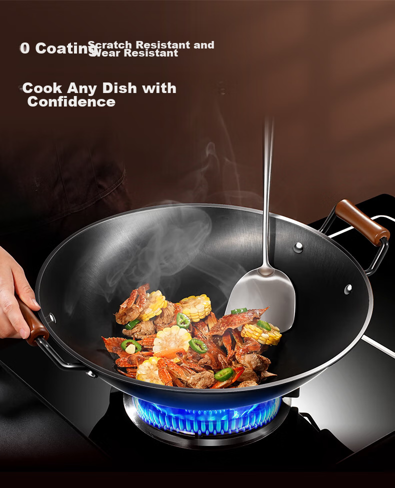 SSGP® Double-Handled Iron Wok, Preheated, Non-Coated, Specially Designed for Gas Stoves, Large Round Bottom, for Home Use, 45cm, 30274 6