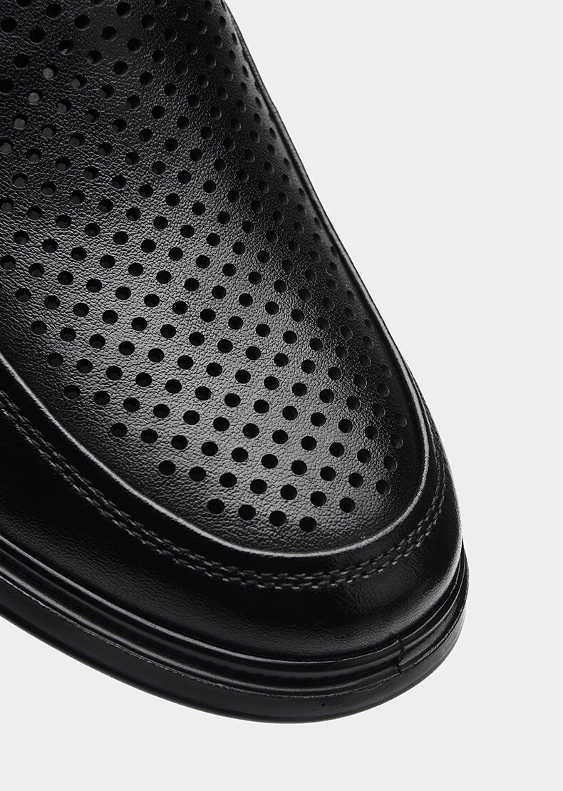 HLA Men's Leather Shoes, Business Casual Breathable Slip-On Leather Sandals for Men HAAPXM2FBH182, Black, Size 39 18