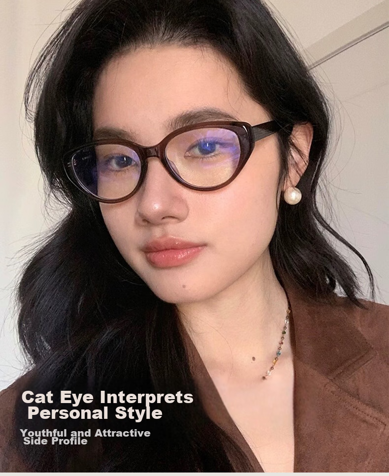 Cuntiandaofu Blue Light Blocking Glasses, Myopia Glasses, Cat Eye Glasses for Bare Face, Orange Frame, Left And Right Eyes 200 Degrees 2