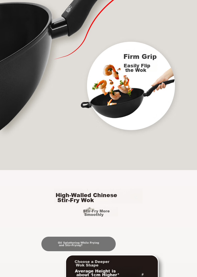 Feishile Ceramic Non-Stick Series 30cm Wok, Fluorine-Free Ceramic Coating, Large Diameter Deep Frying Pan, Compatible with Gas And Induction Stoves 5