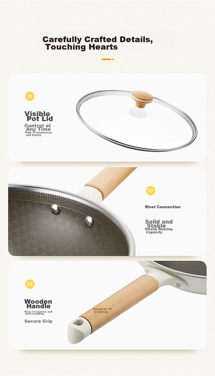 COOKER KING Non-Stick Wok, Household Titanium Frying Pan, Stainless Steel Wok, Induction Cooker Titanium Pan, 32cm 18