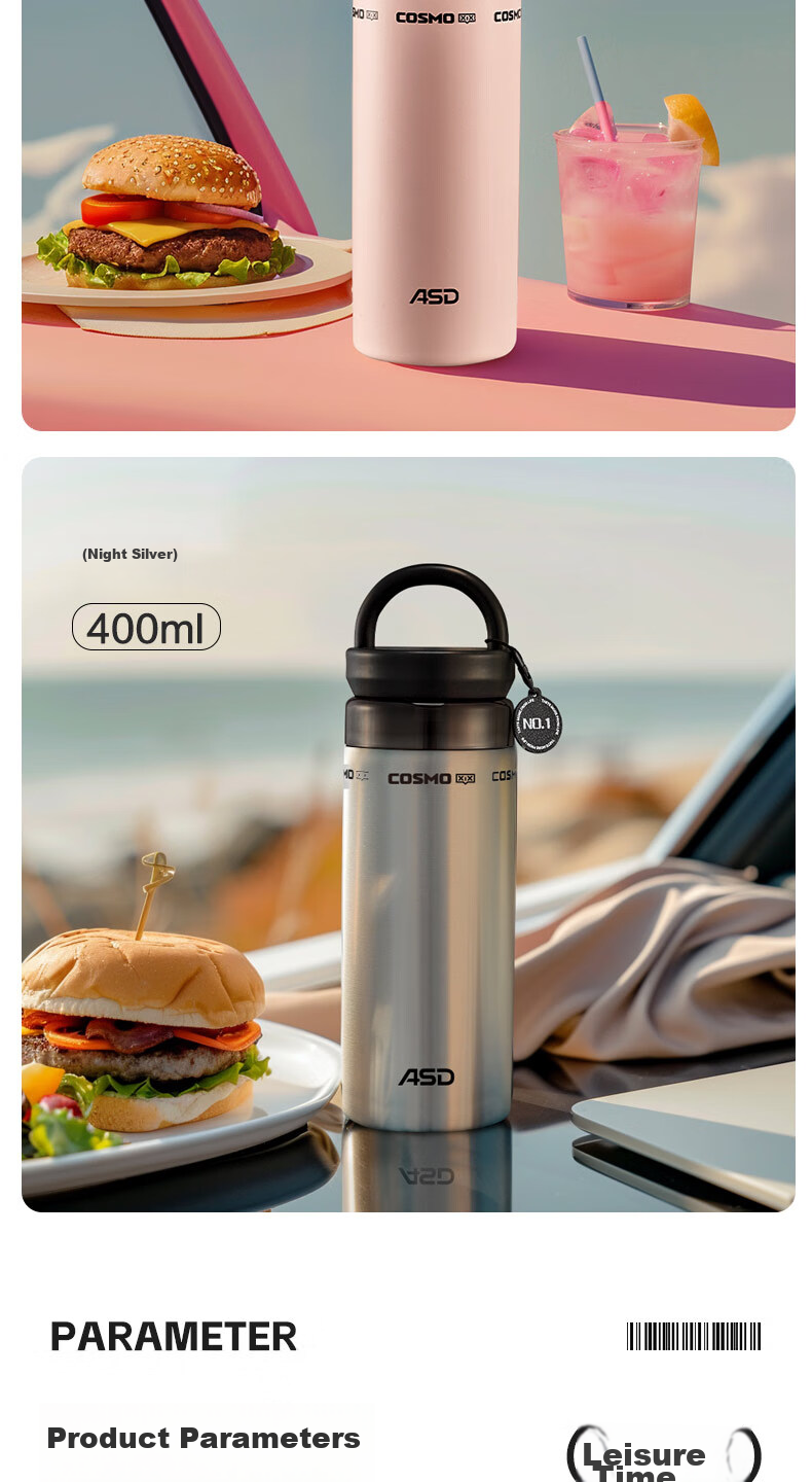 ASD Outdoor Sports Portable Insulated Cup for Home, Office, Students, Water Bottle with Long-Lasting Heat Retention, 400ml, RWS40B18WG-W 18