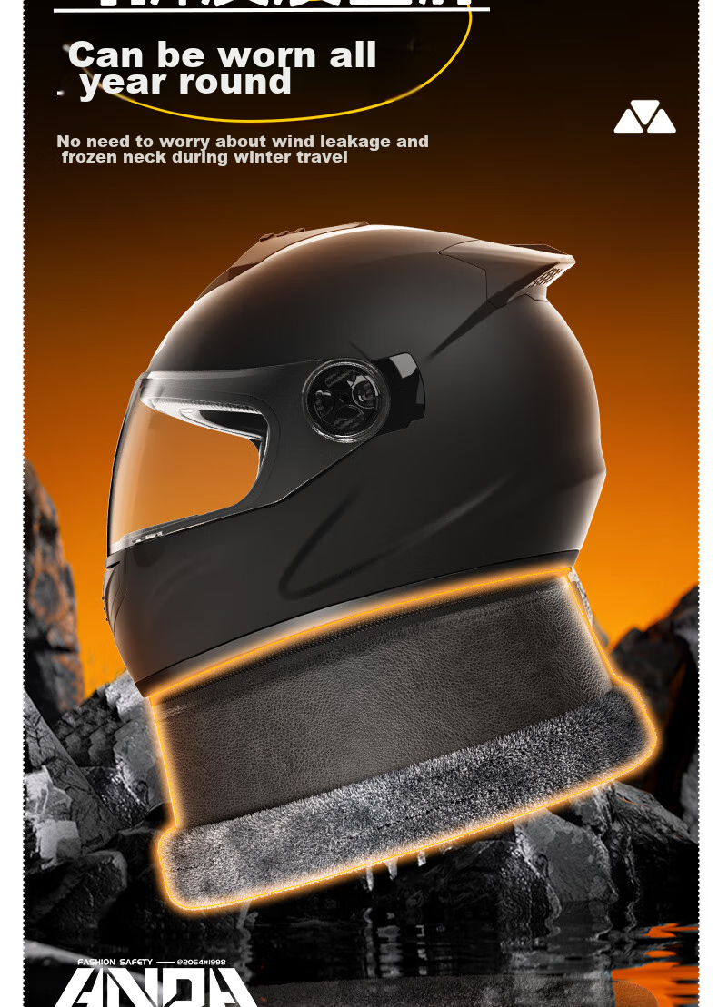 AD New National Standard 3C Certified Electric Vehicle Helmet for Men And Women, All-Season Battery-Powered Scooter Safety Helmet, Men's Winter Anti-Fog Warm Neck Gaiter Full-Face Helmet, Class A Motorcycle Helmet, 176 Matte Black 6