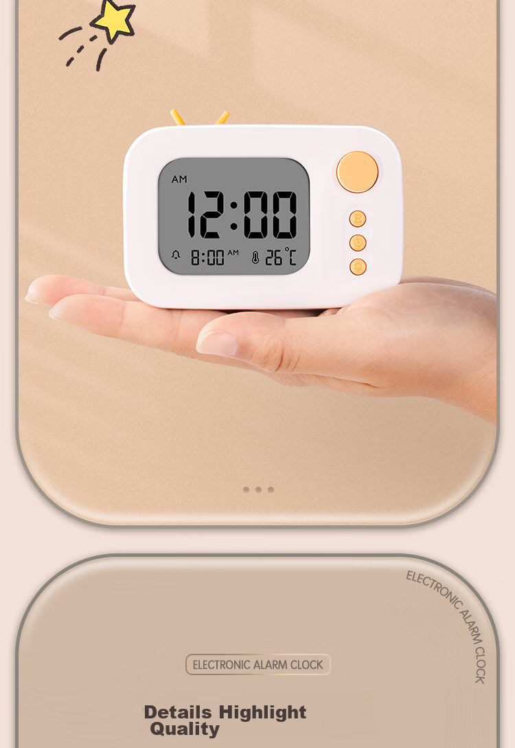 Deli Cute Cartoon Alarm Clock Thermometer, Back-To Gift for Students And Children, Blue LE104 10
