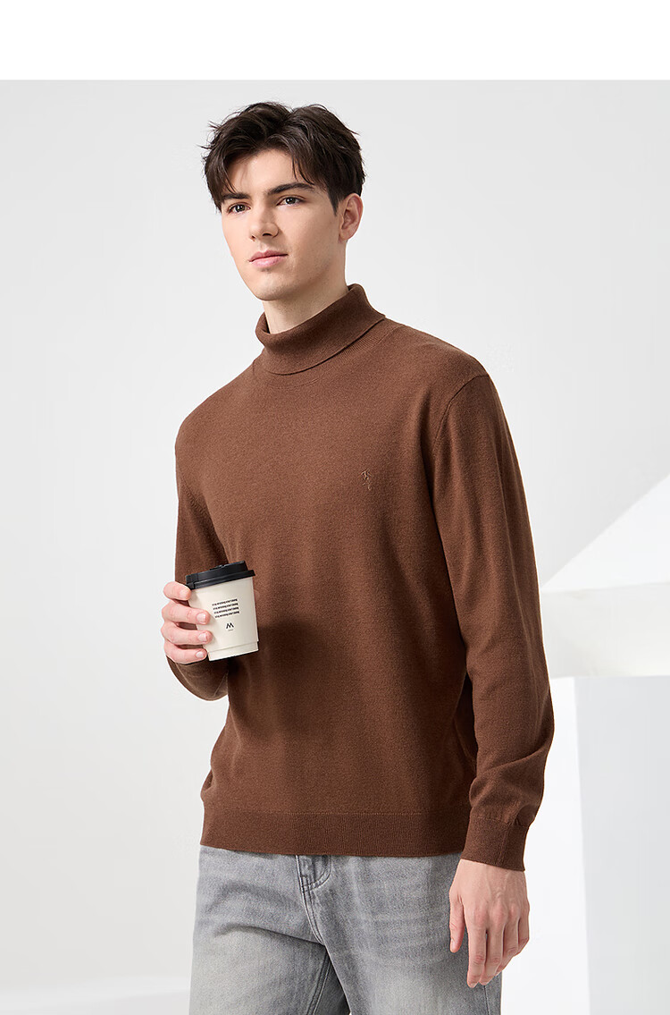 Dance with Wolves [100% Merino Wool] Turtleneck Warm Wool Sweater Versatile Long Sleeve Men's Sweater 306 Brown 175 9