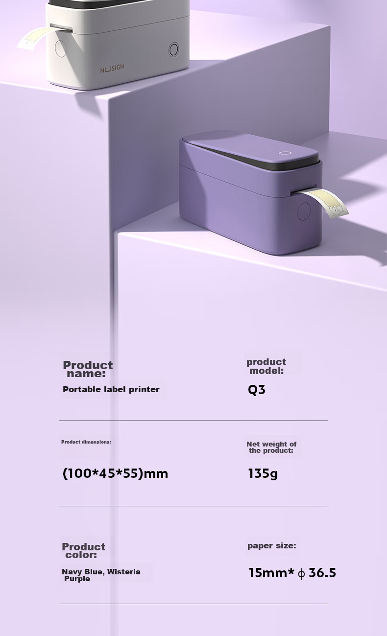 Deli Q3 Purple Portable Thermal Label Printer for Home Use, Journal Name Tags, Storage Labels, Price Tags, Food Labels Printer, 300dpi High-Definition, Mobile Phone Connectio 16