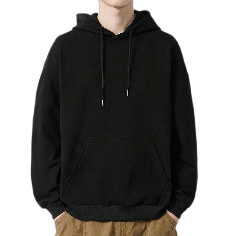 Mianzhi Men's Hoodie, Hong Kong Style Trendy Simple Hooded Jacket, Loose Versatile Solid Color Base Layer, Black, 3XL