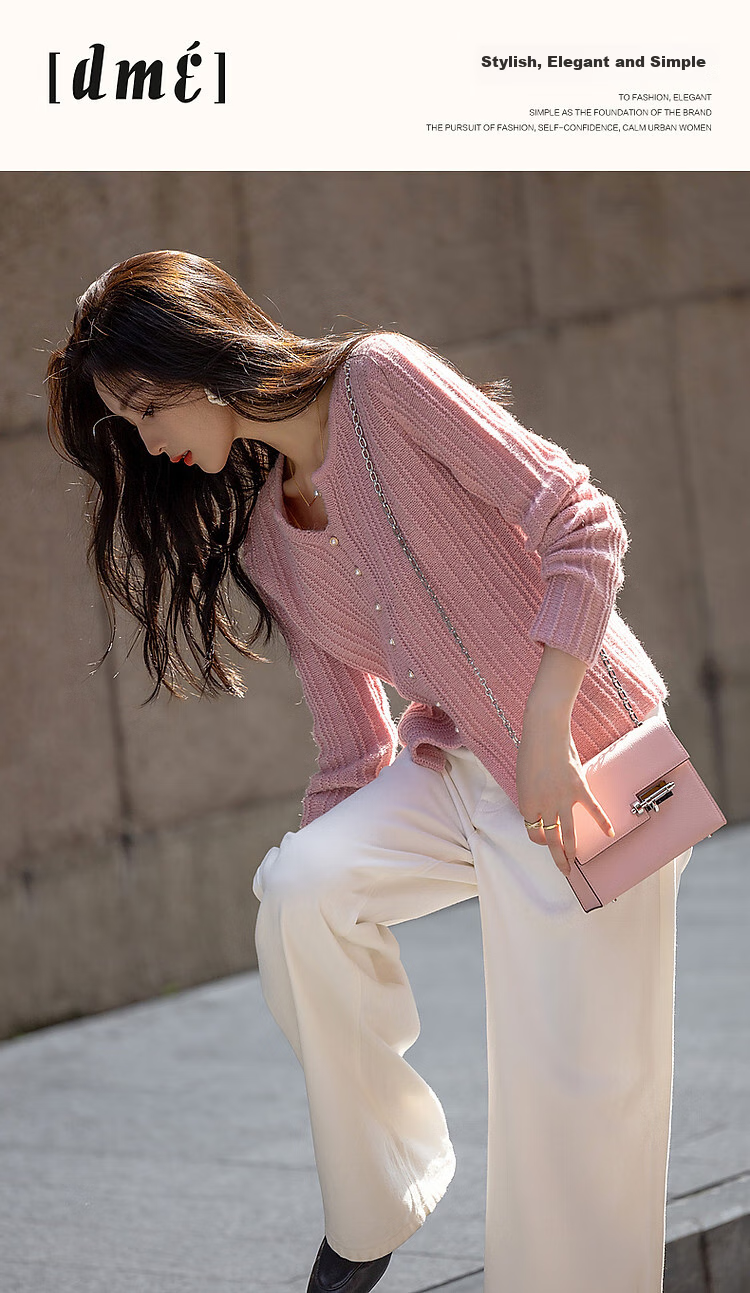 Dme [Mijingqingshu] Spring And Autumn Simple Style Sweater with Wool, Commuter Pullover Round Neck, Concealing Comfortable Knit Top for Wome 1