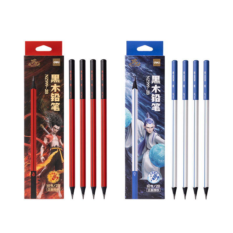 Deli 10-Pack 2B Nezha Black Wood Writing Pencils High-Grade Hexagonal Graphite Pencils for Exams Art Students Sketching Gift NZ999-2B Back-to-School Stationery