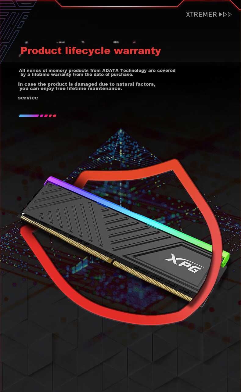 ADATA, 32GB (16GB*2) Kit, DDR4 3600MHz, Desktop Memory Module, XPG Longyao D35G, Black Gaming RGB RAM 5