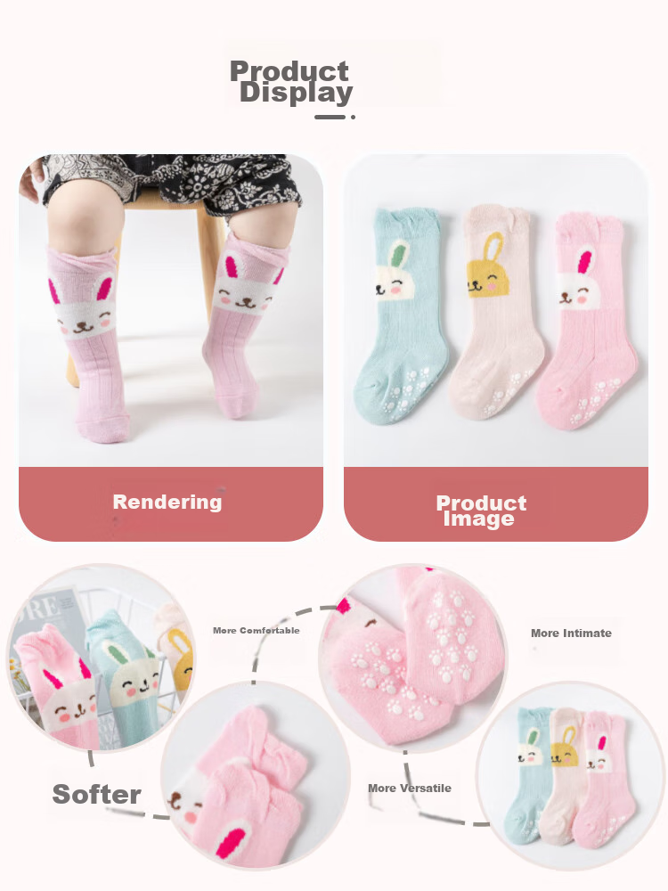 9I9 Baby Socks, Spring Autumn Winter Mid-Calf Socks, Non-Slip Newborn Children's Floor Socks, Loose Top, 3 Pairs, 0-1 Year Old, A371 13