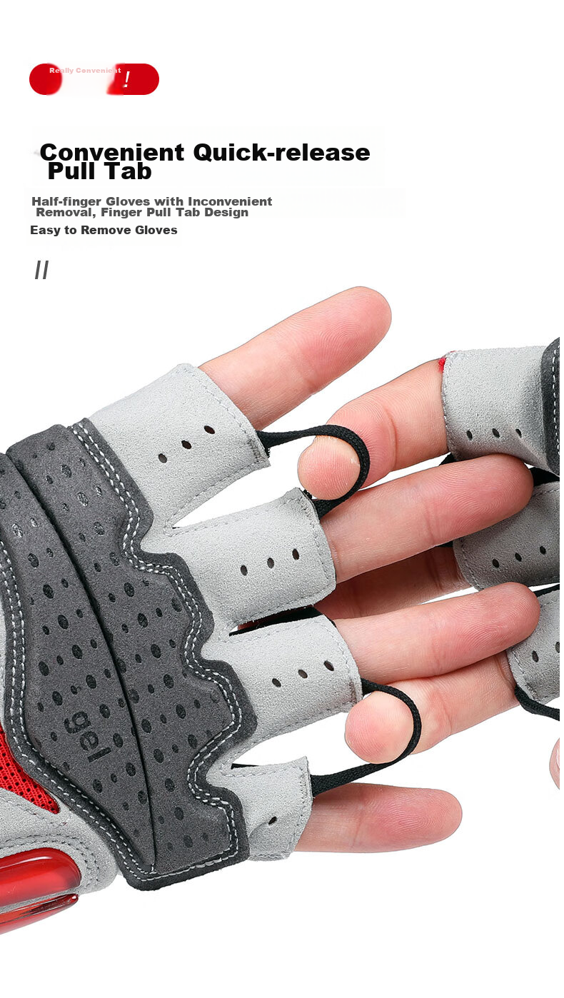 CAVALRY Silicone Half-Finger Gloves for Men And Women, Short Finger Road And Mountain Bike Shock-Absorbing Gloves Cycling Gear Red And White S 10
