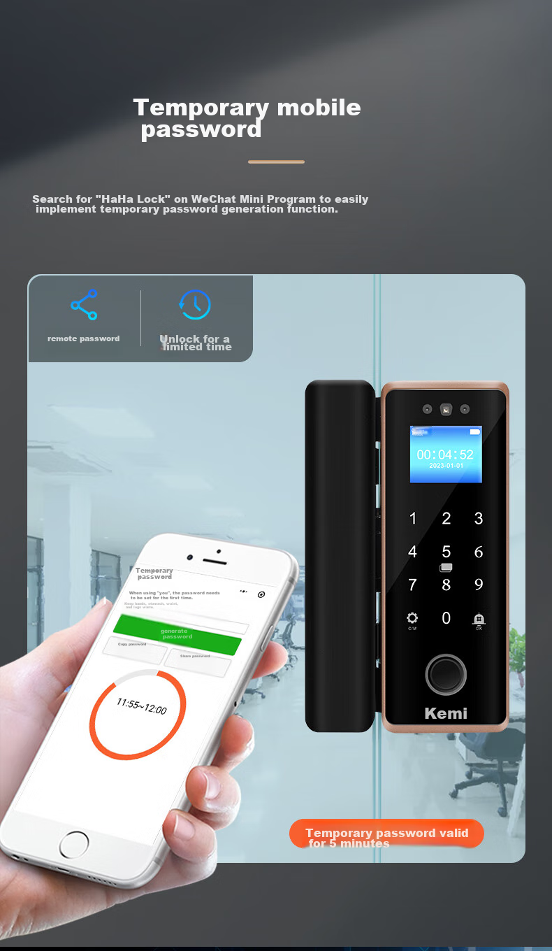 Kemi (Comet) Facial Recognition Glass Door Fingerprint Lock Access Control Smart Electronic Password Lock for Office Glass Doors, Mini Program Attendance, Metal Material COM-202 7