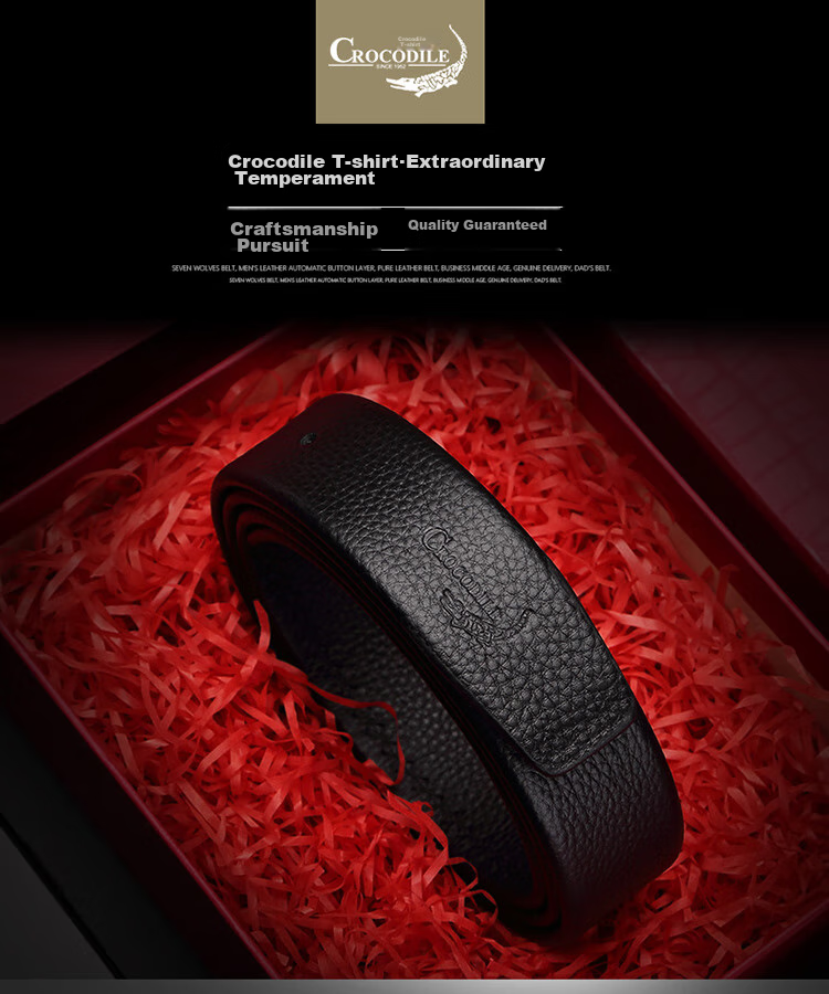 CROCODILE Men's Belt, Top-Grain Leather, No Pin Buckle, with Holes, Casual Belt for Men, Waist Belt ZT068 1