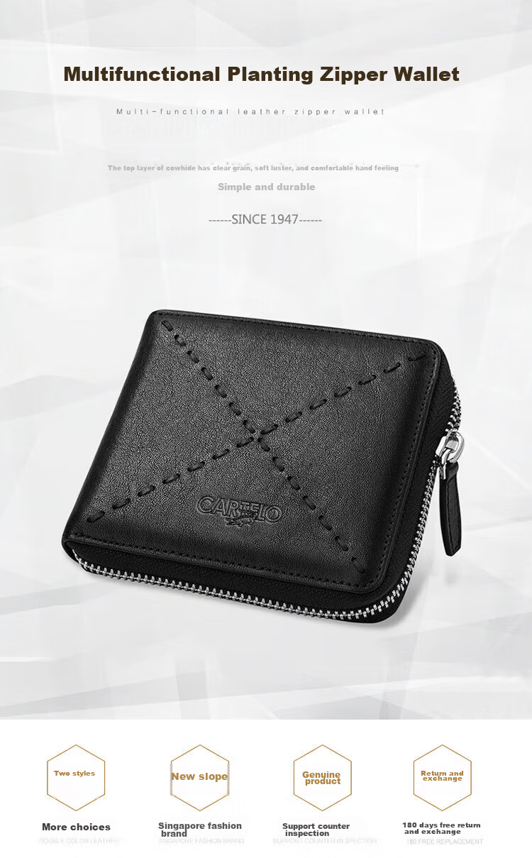 CARTELO Men's Long Wallet, Top-Grain Leather, Business Casual Multifunctional Money Clip Bag, Gift for Boyfriend on New Year's Day 2