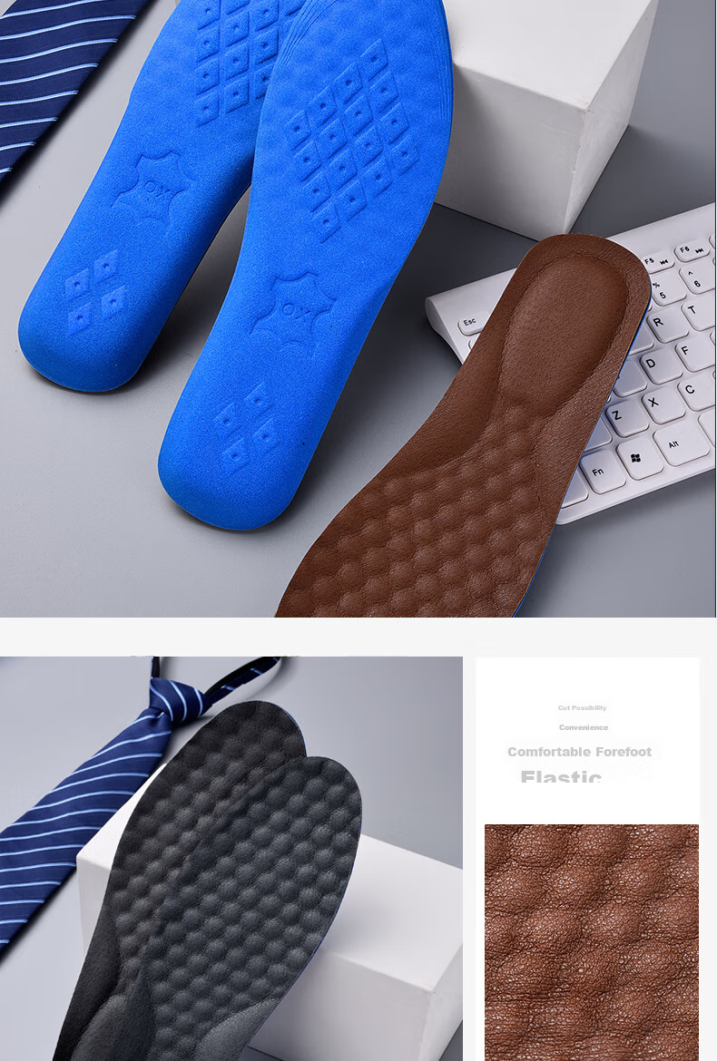 RENBEN Leather Shoe Insoles for Men, Thick Cowhide Business Breathable Comfortable Sweat-Absorbing Shock-Absorbing Insoles 5029 Brown Size 41-42 10