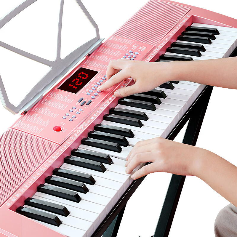 Meirkergr MK-288 Pink Basic Version + Stand, 61-Key Multifunctional Teaching Electronic Keyboard, Children's Beginner Musical Instrument, Connects Microphone, Headphones, Mobile Phone, Pad with Stand