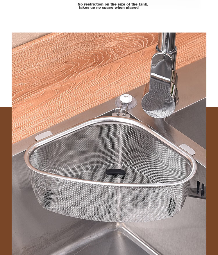 Dipuer Triangular Sink Strainer, Stainless Steel Kitchen Utensil, Multifunctional Drainage, Leftover Food Residue Drainer, Storage Rack 14