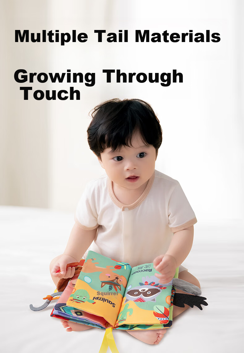 Beiboshi Babybox Early Education Infant Toy for 0-6 Months, Baby-Safe Chewable And Washable Animal Tail Cloth Book 14