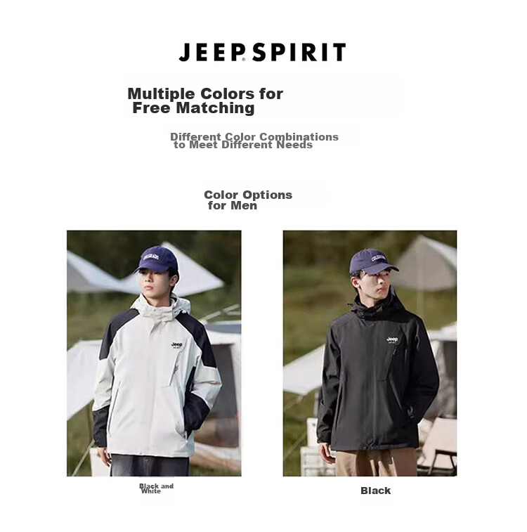 JEEP SPIRIT Men's Spring Jacket, Windproof Coat for Men And Women, Black/dark Gray, 3XL 11
