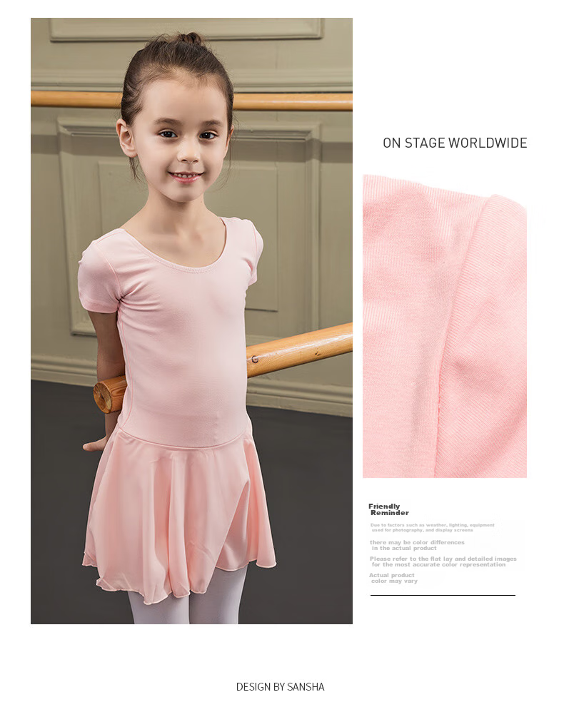 Sansha Ballet Children's Leotard with Skirt, Girls' Short-Sleeve Practice Costume, Dance Exam Outfit Y3554 Light Purple S 7