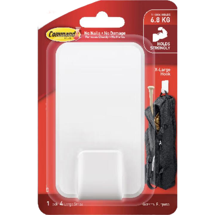 3M Large Hook, Heavy-Duty Strong Adhesive-Free Wall-Safe Hook for Hanging Clothes, Backpacks, And Door Hooks Storage Rack, 1 Piece