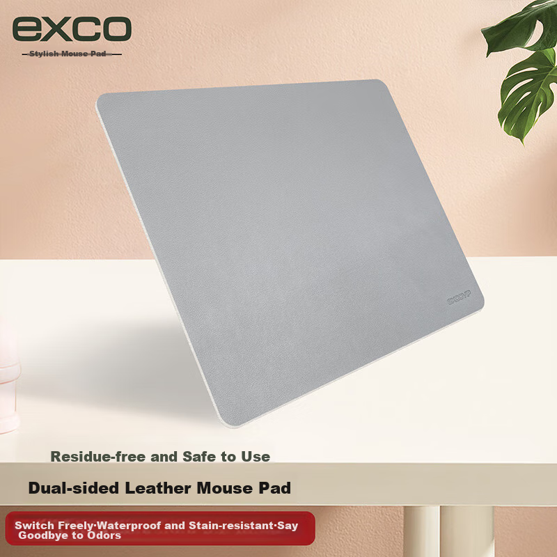 EXCO Double-Sided Cork Mouse Pad, Small Size, Waterproof Leather Office Pure Color Mat, Computer Writing Desk Pad, Gaming Leather Non-Slip Gray 9749 3