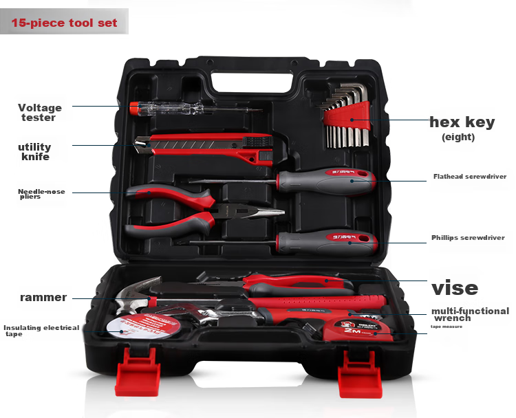 DELIXI ELECTRIC Household Multi-Functional Hardware Tool Set, Electrician And Carpenter Repair Hand Tool Kit, 33-Piece Set 7