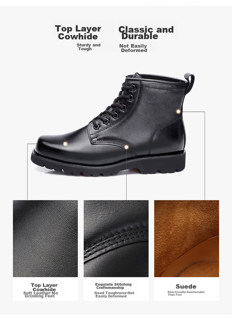 Qiangren Men's Boots, 3515 Work Leather Shoes, Cowhide Wear-Resistant Outdoor Training Boots, Classic Martin Boots, Black, Size 40 2