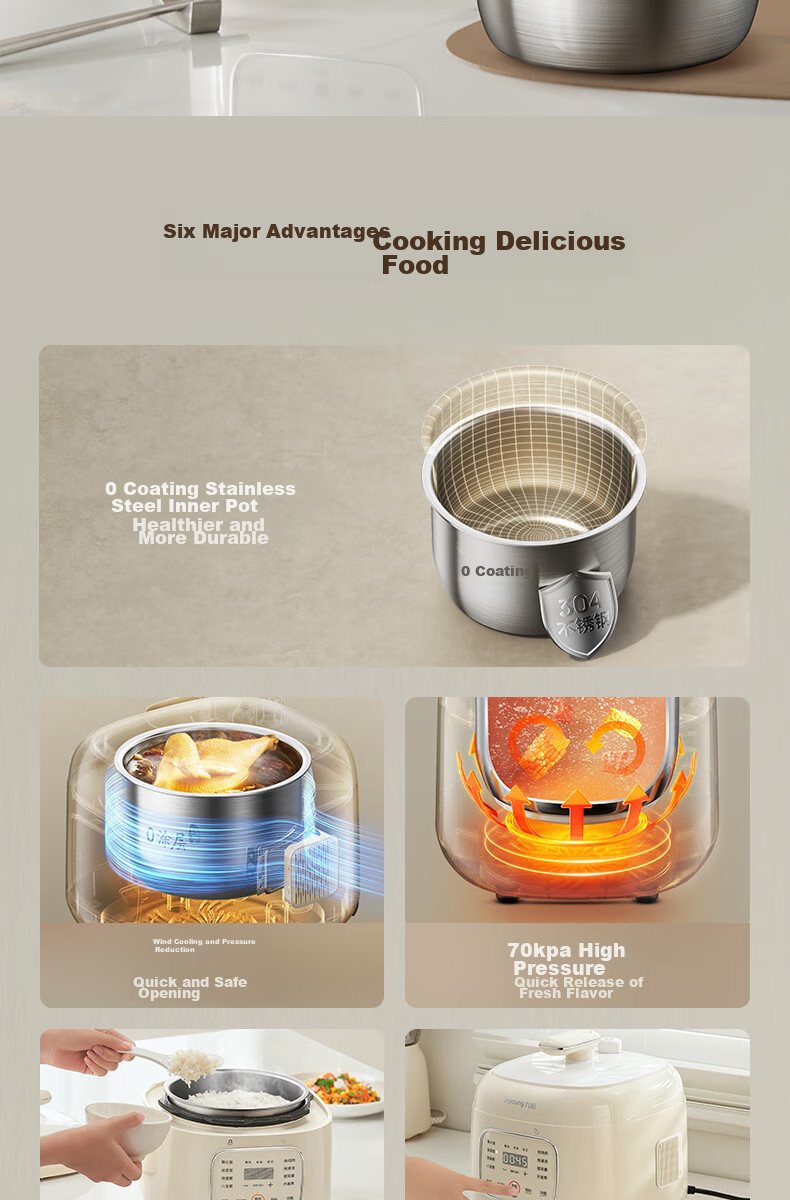 Joyoung Electric Pressure Cooker, 3L Compact Capacity, One-Touch Release Valve, Multifunctional Menu, Crystal Non-Stick Coating, 30NPS1 2