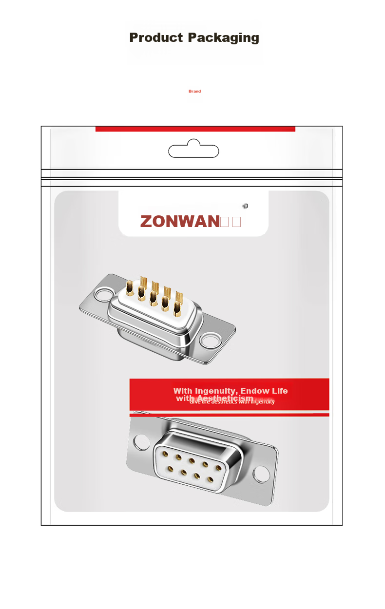 ZONWAN Nine-Pin Serial Port Head DB9 Solder Female Connector, RS232/485 Plug Solder Wire Gold-Plated Female Connector, 2-Pack ZW-DB9 9
