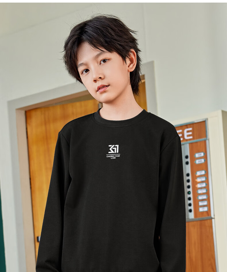 361° Children's Sweatshirt, Spring And Autumn, Boys And Girls 3-14 Years Old, Versatile School Sports Pullover Hoodie, Black, Size 170 15